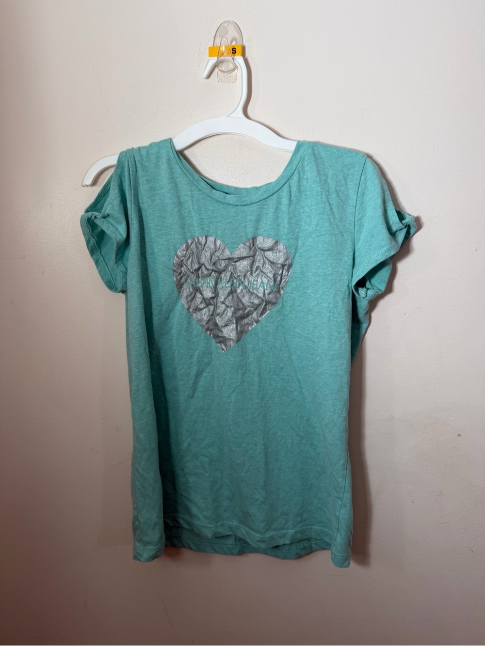 Calvin Klein Jeans Teal Short Sleeve Tee with Metallic Heart